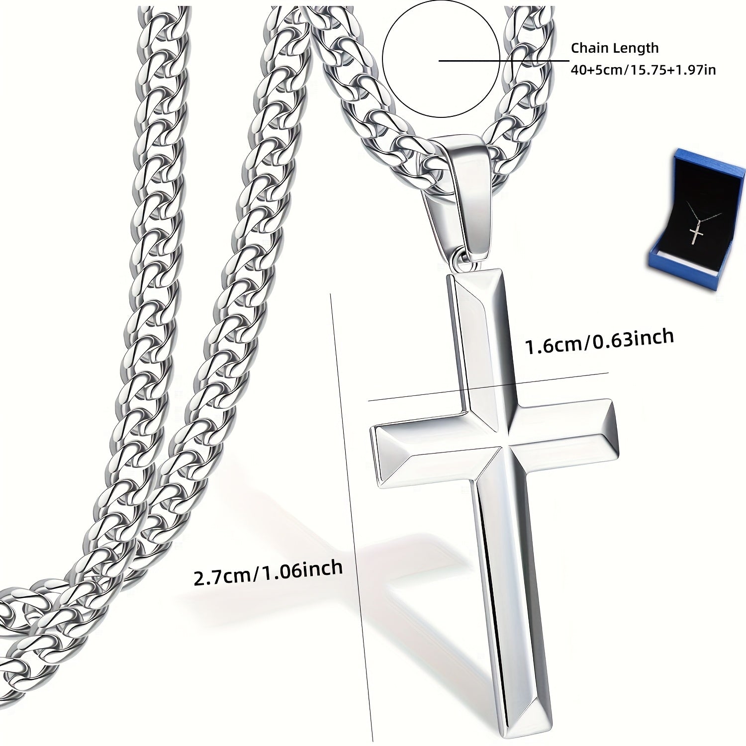 Simple S925 Cross Pendant Necklace for Men and Women, Comes with Blue Gift Box, Suitable for Everyday\u002FWedding\u002FVacation Wear