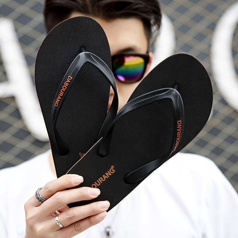 1 Pair DABOURANG Men'S Flip Flops - Classic Casual Fashion Slides, Solid Color, Rubber Sole, Non-Slip, Comfortable Beach Sandals for Outdoor Daily Wear, All-Season Slip-On Footwear