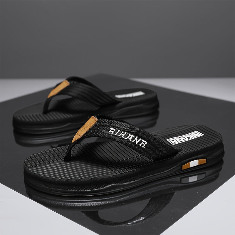 RIKANR Men's Casual Fashion Sandals - Minimalist Striped and Plaid Slip-On Flip-Flops, Comfortable Fabric Upper with EVA Insole and PVC Sole, Round Toe Lightweight Summer Beach Sandals for Men