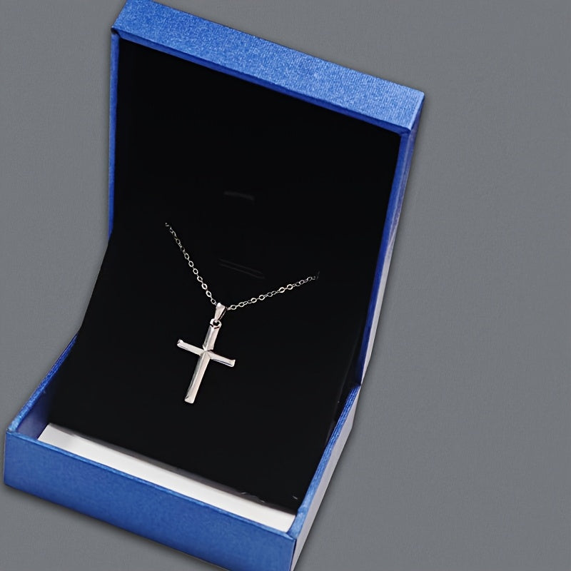 Simple S925 Cross Pendant Necklace for Men and Women, Comes with Blue Gift Box, Suitable for Everyday\u002FWedding\u002FVacation Wear