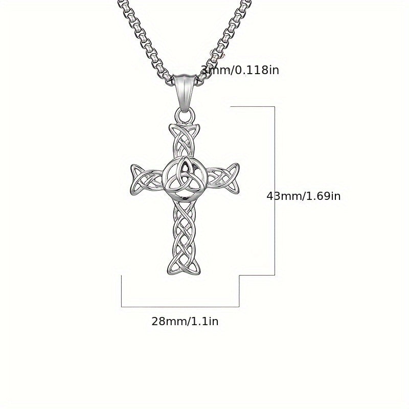 A Vintage And Stylish Stainless Steel Cross Necklace Featuring a Hollow Design, Made of Titanium Steel with a Celtic Knot Cross Pendant, Perfect As a Gift for a Boyfriend, Christmas, Parties, Or Family Occasions.
