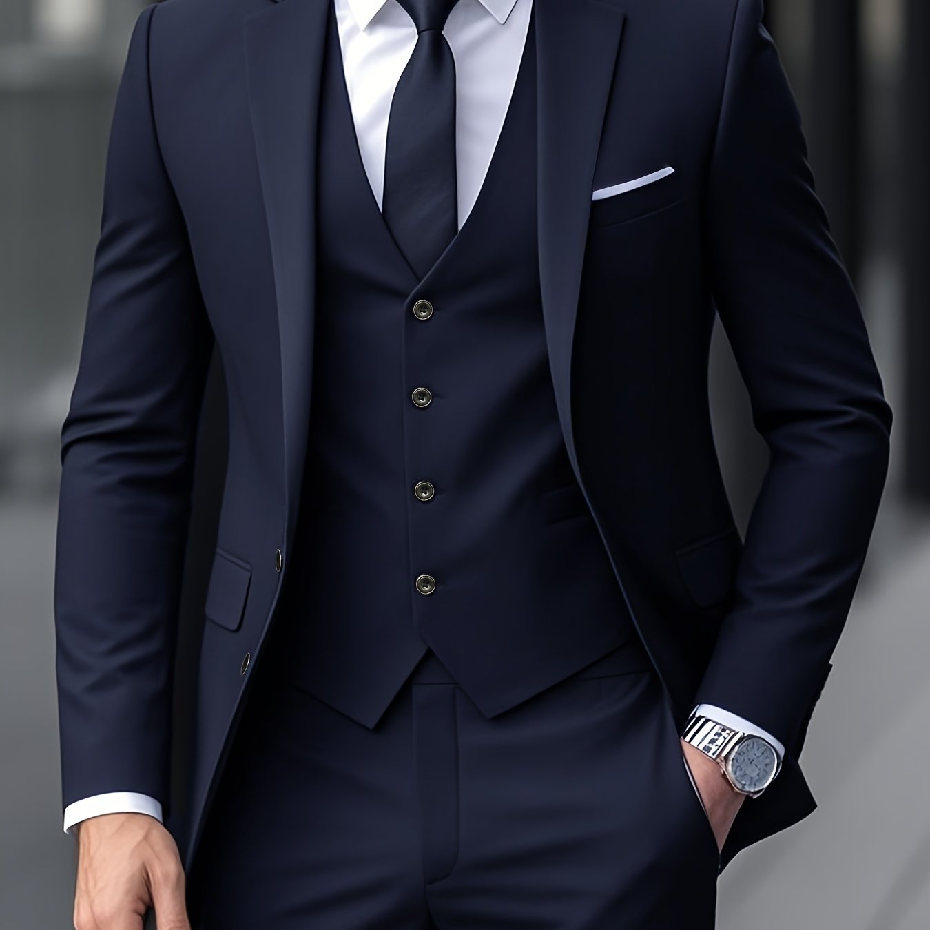 Ensemble de costume trois pièces de qualité supérieure pour homme avec gilet, pantalon et veste pour mariages, événements formels et tenue professionnelle.