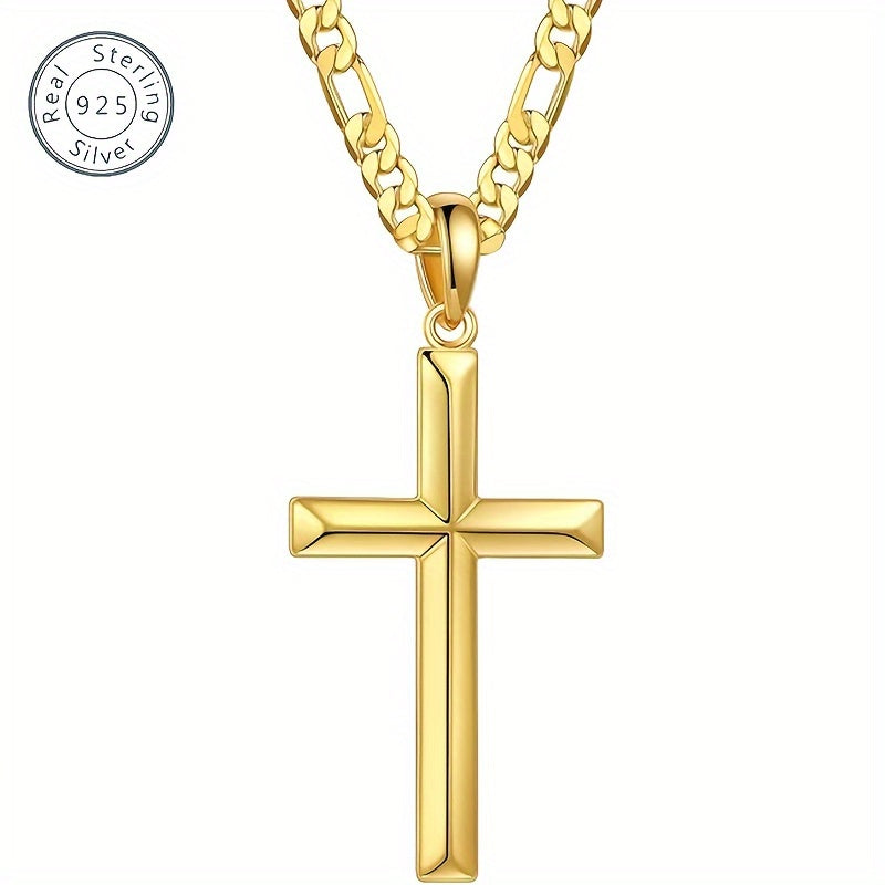 925 silver 18k Golden-plated Figaro cross pendant necklace, Unisex, Fashion Luxury and Elegant, Daily Gift for Wife, Family, Friends, Birthday Gift, Mother's Day Gift, Halloween Thanksgiving Christmas Gift, Exquisite Gift Box