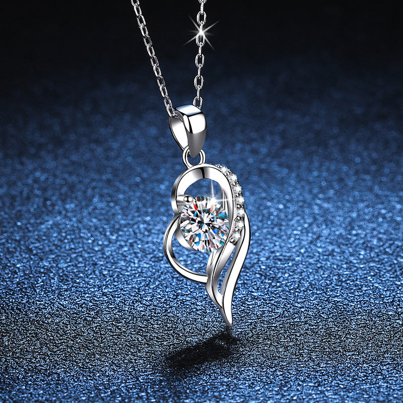 AuraBling S925 Sterling Silvery Necklace, Moissanite Pendant with 1 Carat Heart-to-Heart Design