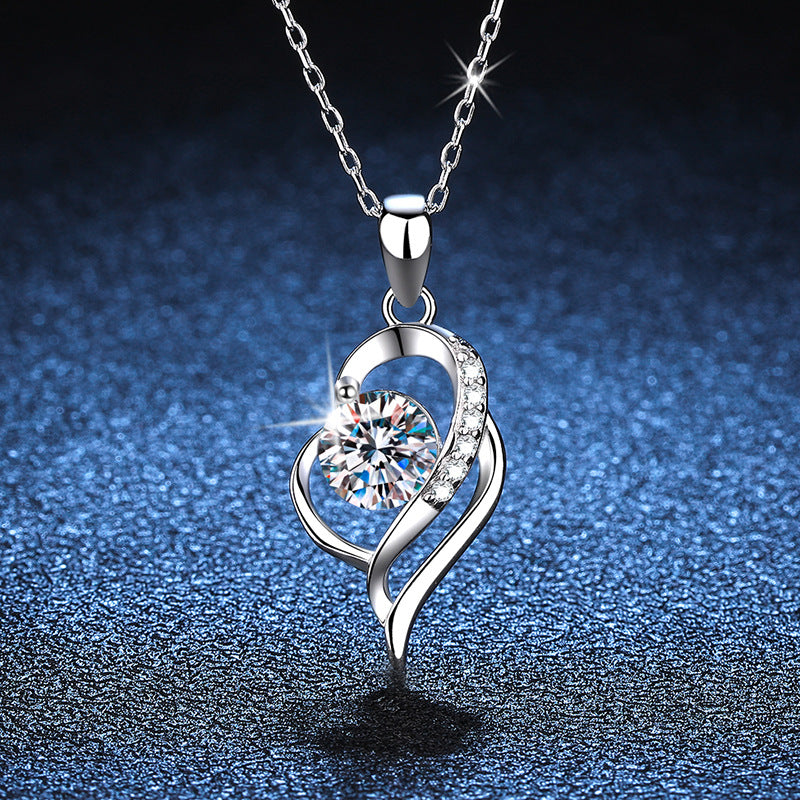 AuraBling S925 Sterling Silvery Necklace, Moissanite Pendant with 1 Carat Heart-to-Heart Design