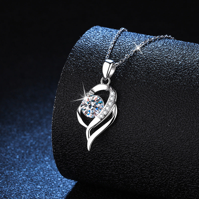 AuraBling S925 Sterling Silvery Necklace, Moissanite Pendant with 1 Carat Heart-to-Heart Design