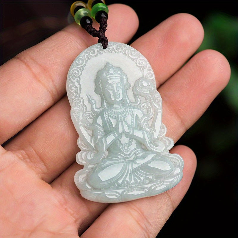 Elegant Four-Armed Avalokiteshvara Pendant with Natural Stone And Handcrafted Beaded Necklace - Suitable for Men And Women