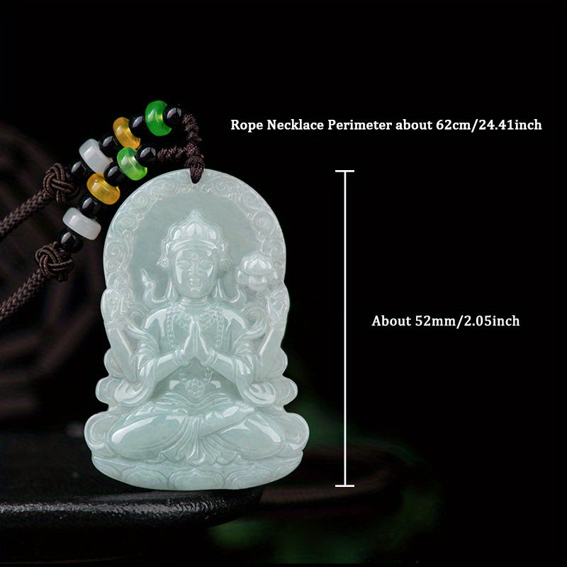 Elegant Four-Armed Avalokiteshvara Pendant with Natural Stone And Handcrafted Beaded Necklace - Suitable for Men And Women