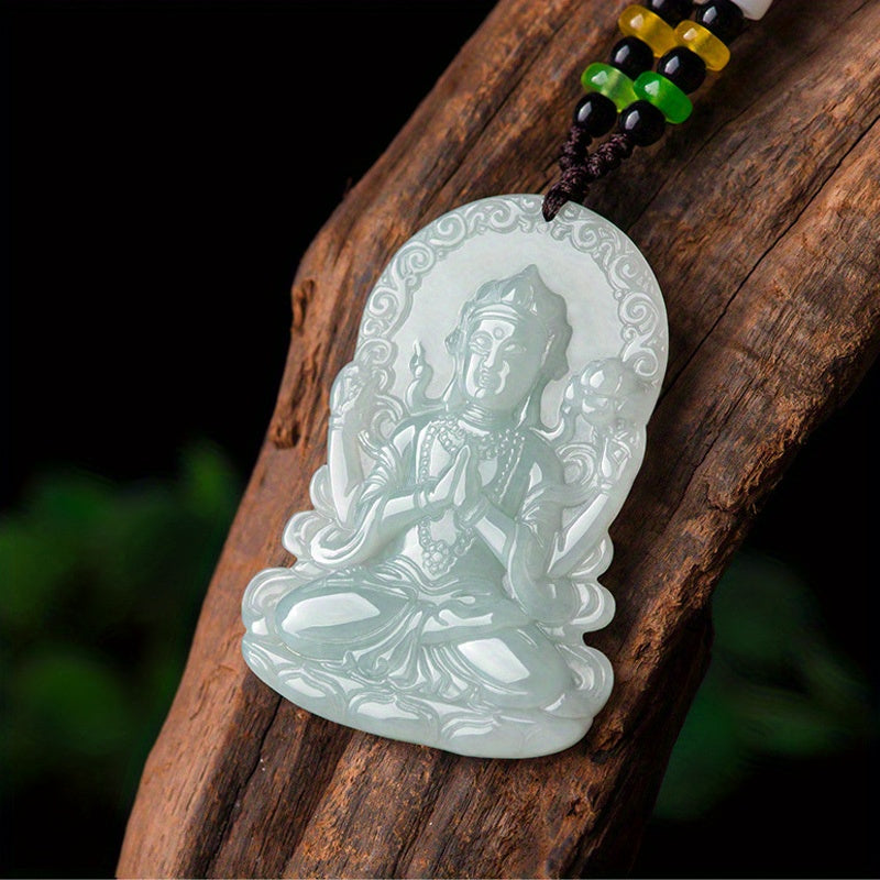 Elegant Four-Armed Avalokiteshvara Pendant with Natural Stone And Handcrafted Beaded Necklace - Suitable for Men And Women