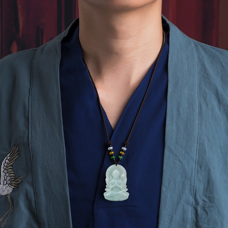 Elegant Four-Armed Avalokiteshvara Pendant with Natural Stone And Handcrafted Beaded Necklace - Suitable for Men And Women