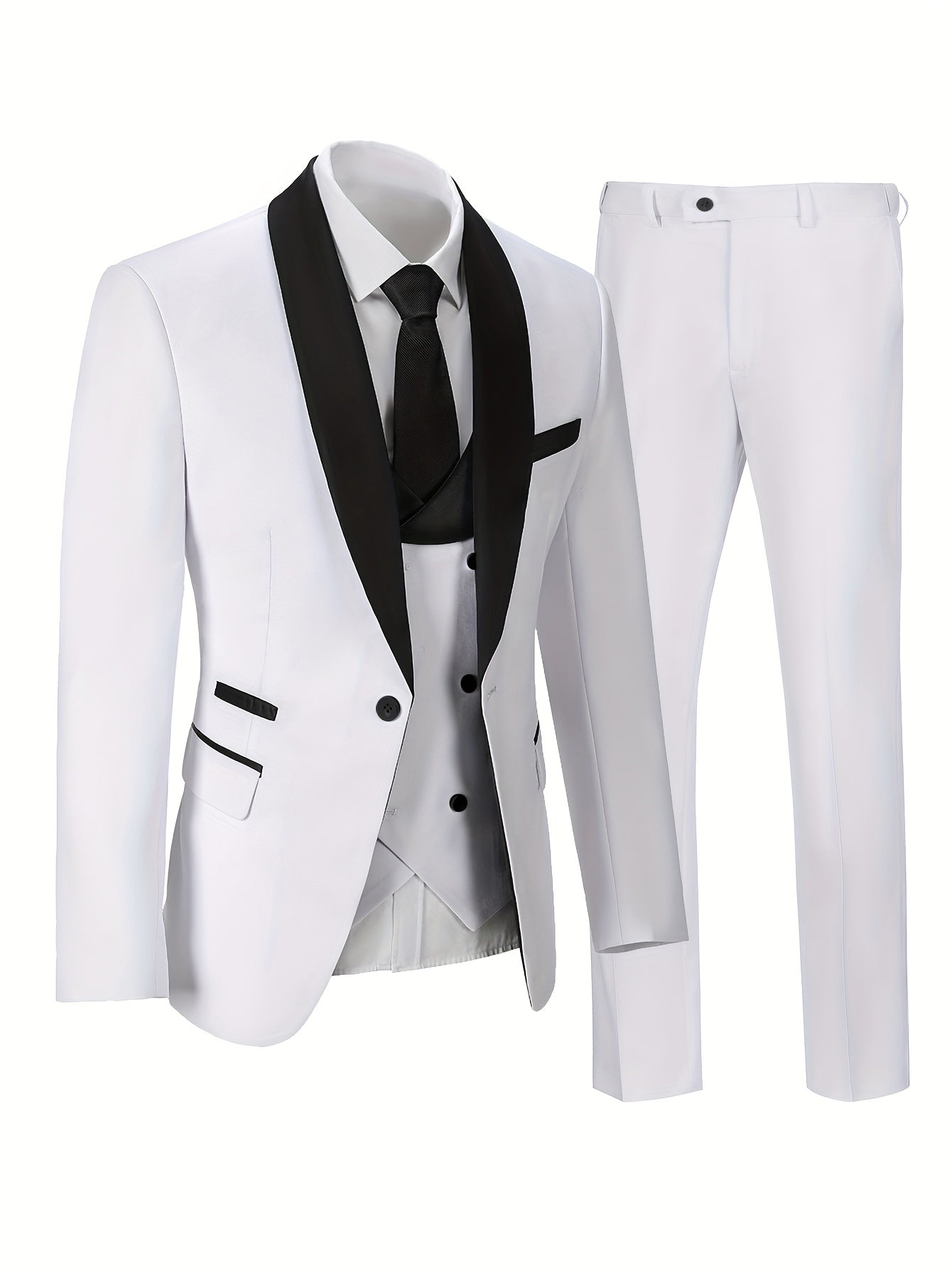 Ensemble trois pièces pour homme avec col bleu clair, gilet et pantalon pour les mariages et les événements en plein air.