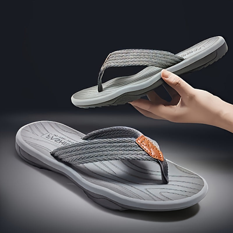 CYFMYD Men'S Casual Flip-Flops - Stylish Striped Pattern, Comfortable Slip-On Sandals with Lightweight EVA Sole, Ideal for Spring\u002FSummer Street, Beach, and Vacation Wear, Vacation Footwear | Fashionable Sandals | EVA Sole Comfort