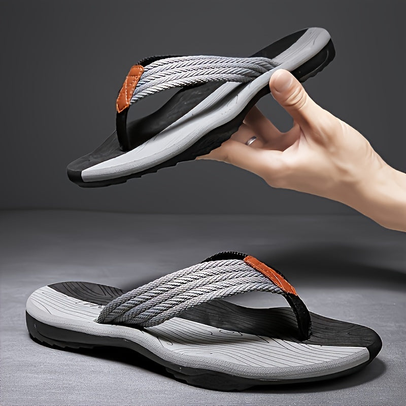 CYFMYD Men'S Casual Flip-Flops - Stylish Striped Pattern, Comfortable Slip-On Sandals with Lightweight EVA Sole, Ideal for Spring\u002FSummer Street, Beach, and Vacation Wear, Vacation Footwear | Fashionable Sandals | EVA Sole Comfort