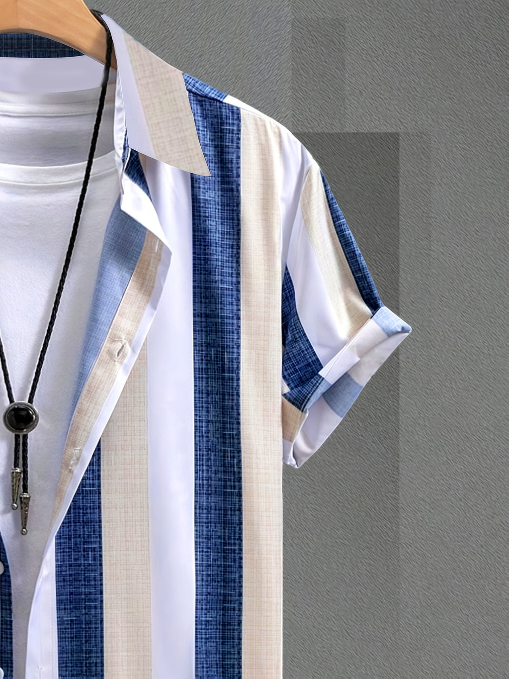 Men's Summer Casual Striped Button-Up Shirt - Short Sleeve, Lightweight & Breathable for Outdoor Activities, Beach, and Casual Attire, Beach Clothes, Beach Apparel, Classic Collar, Durable Clothing