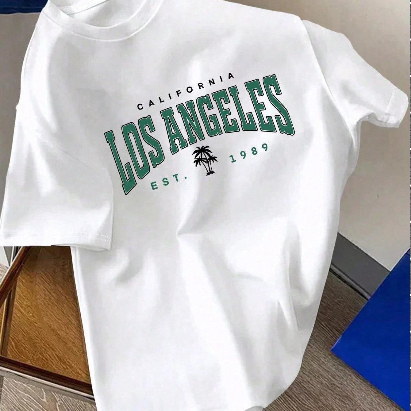 Xingmengzhi OBM Men's California Los Angeles Graphic T-Shirt - White with Green Print, Regular Fit Short Sleeve Casual Tee for Spring Summer Fall, Outdoor & Casual Attire