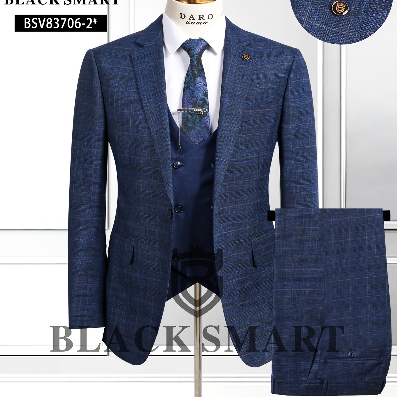 Costume trois pièces décontracté pour homme (veste + pantalon + gilet), sans chemise et accessoires.