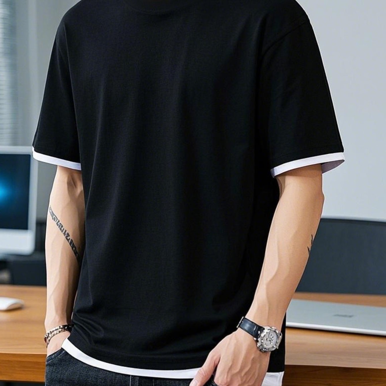 1pc Men's Spring Summer Casual Short Sleeve T-Shirt - Solid Color Round Neck Regular Fit, Minimalist Design for Casual Attire & Light Workouts, Breathable Fabric, Cute Shirts for Summer