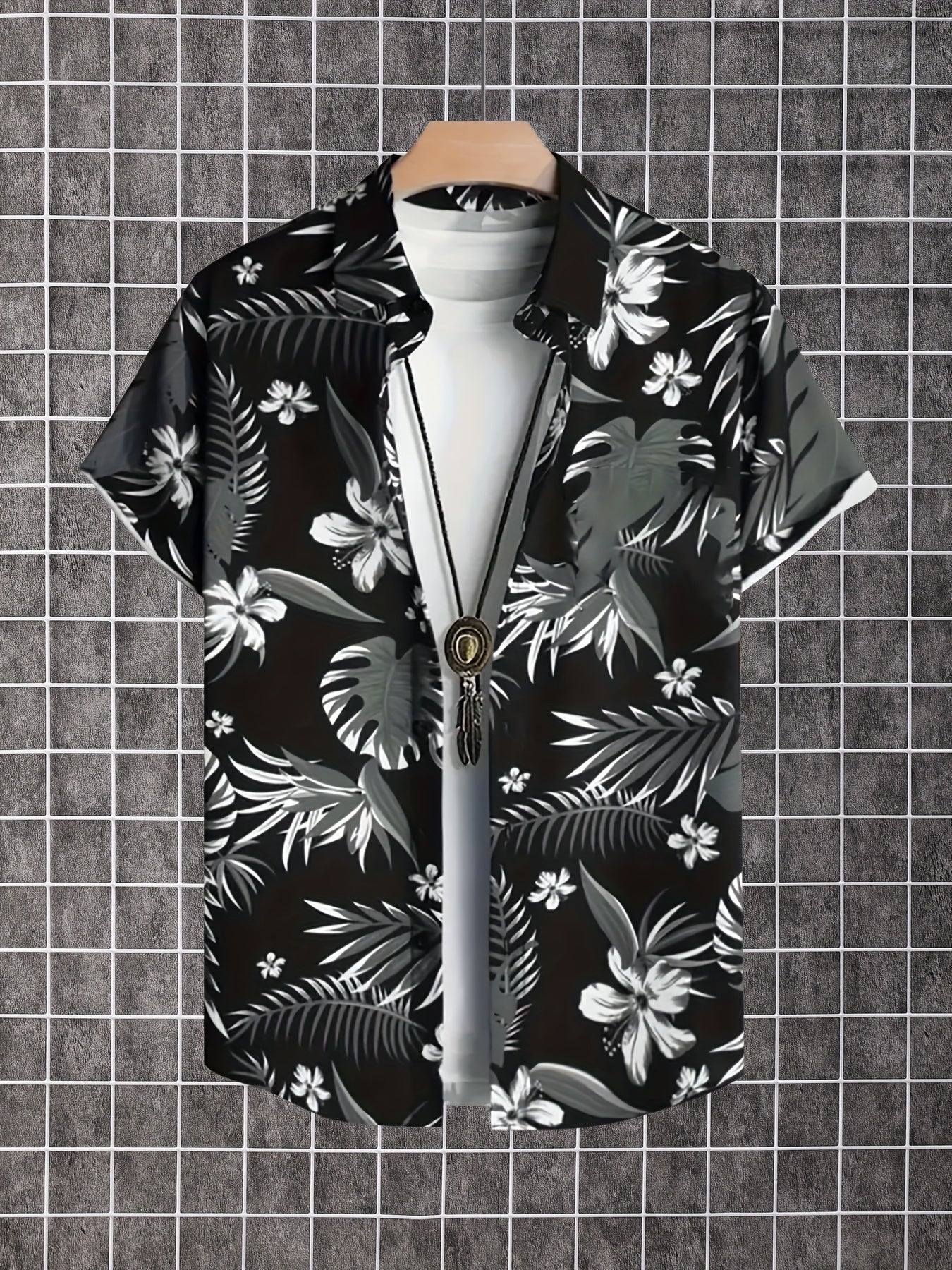 Men'S Summer Short-Sleeve Button-Up Shirt with Prints