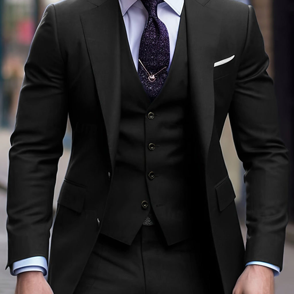 Costume trois pièces pour homme avec revers plat haut de gamme, Ensemble costume grande taille pour hommes, pantalon et gilet pour tenue formelle, robe de mariée, vêtements de travail, cadeau de vacances