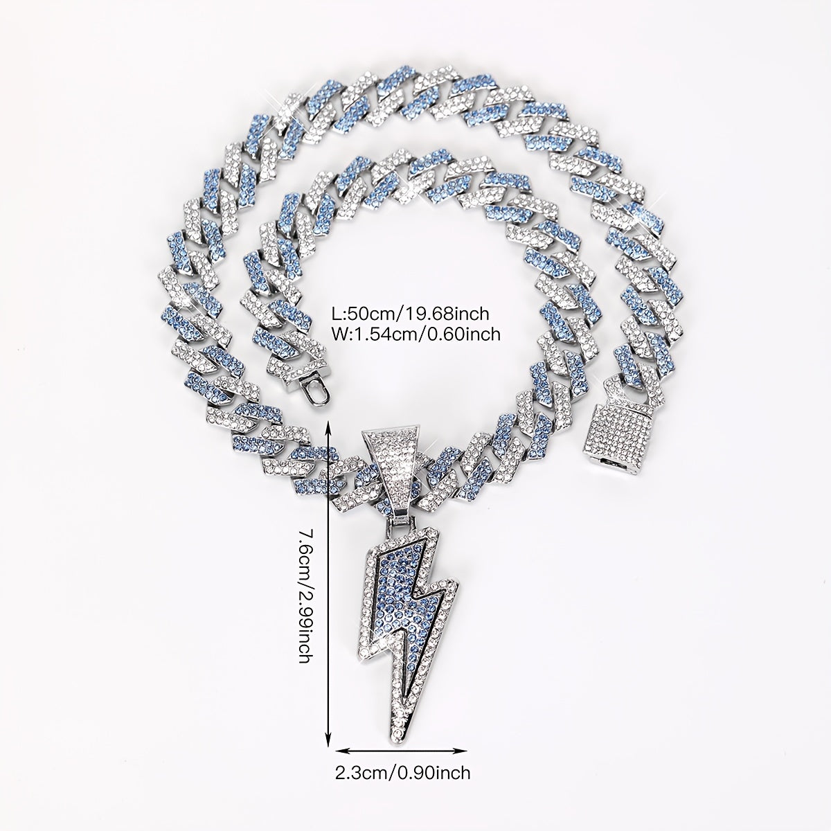 Iced-Out Lightning Bolt Pendant Necklace for Men - Sparkly CZ Cuban Link Chain, Hip Hop Rapper Jewelry by YOBEBOX, YOBEBOX