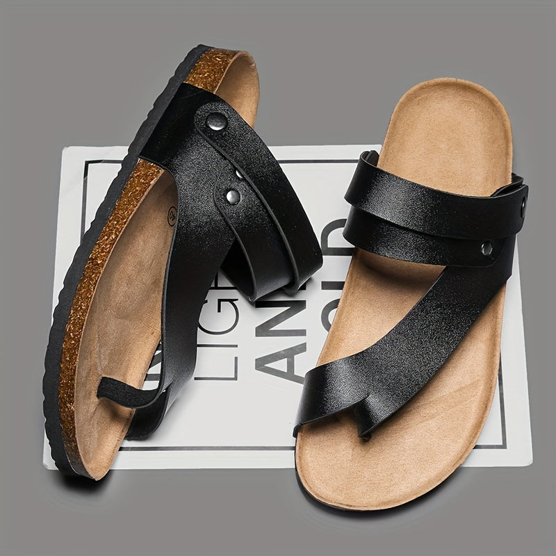 Men's Trendy Solid Colour Breathable Flip Flops, Comfy Non Slip Rubber Sole Durable Thong Sandals, Men's Outdoor Footwear