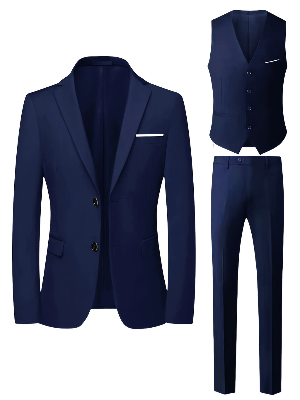 Ensemble de costume trois pièces de qualité supérieure pour homme avec gilet, pantalon et veste pour mariages, événements formels et tenue professionnelle.