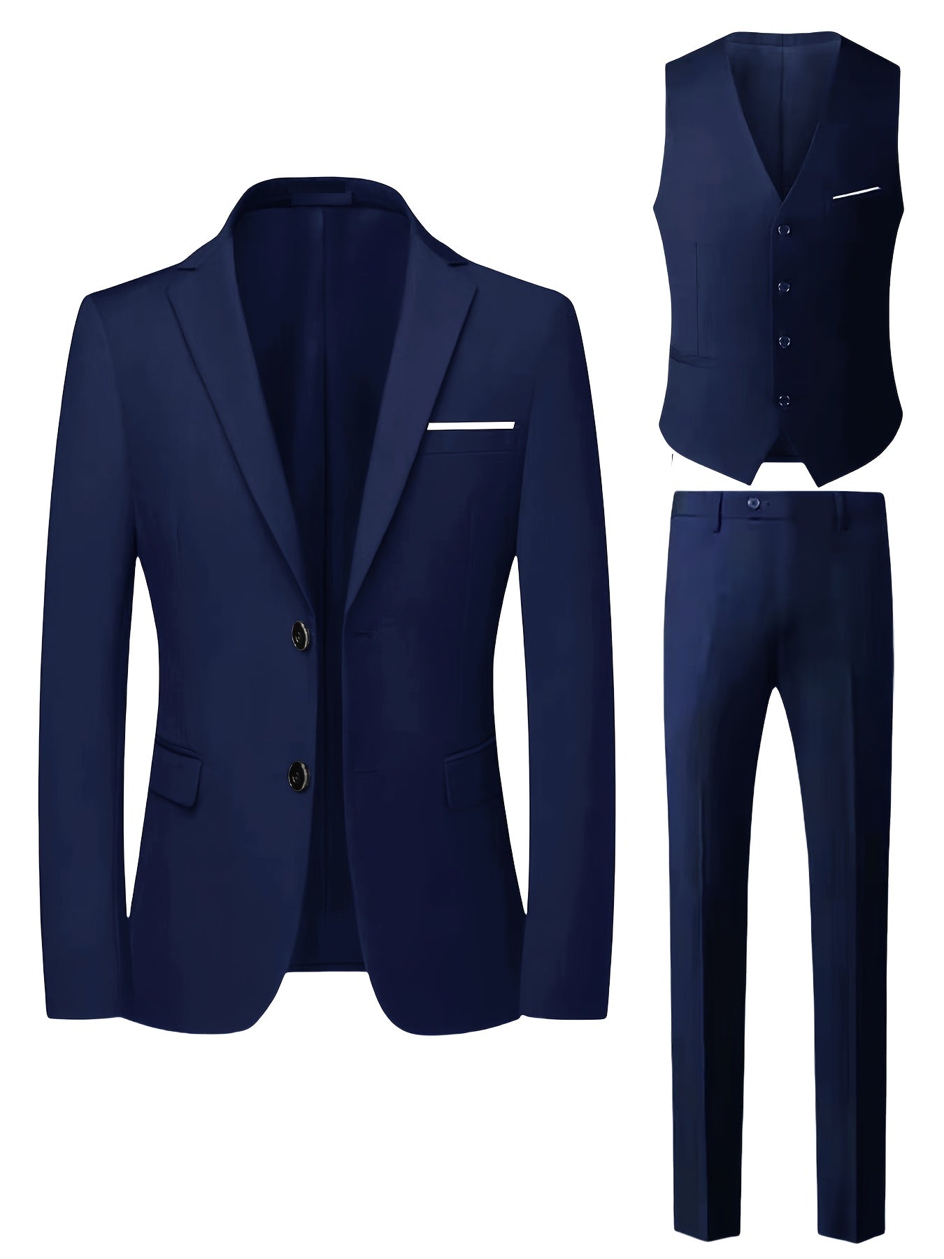 Ensemble de costume trois pièces de qualité supérieure pour homme avec gilet, pantalon et veste pour mariages, événements formels et tenue professionnelle.