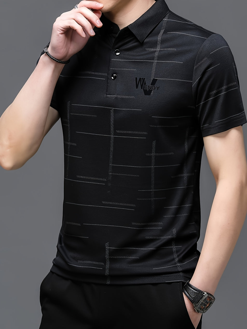Men'S Summer Golf Shirt - Black Short Sleeve Polo with \