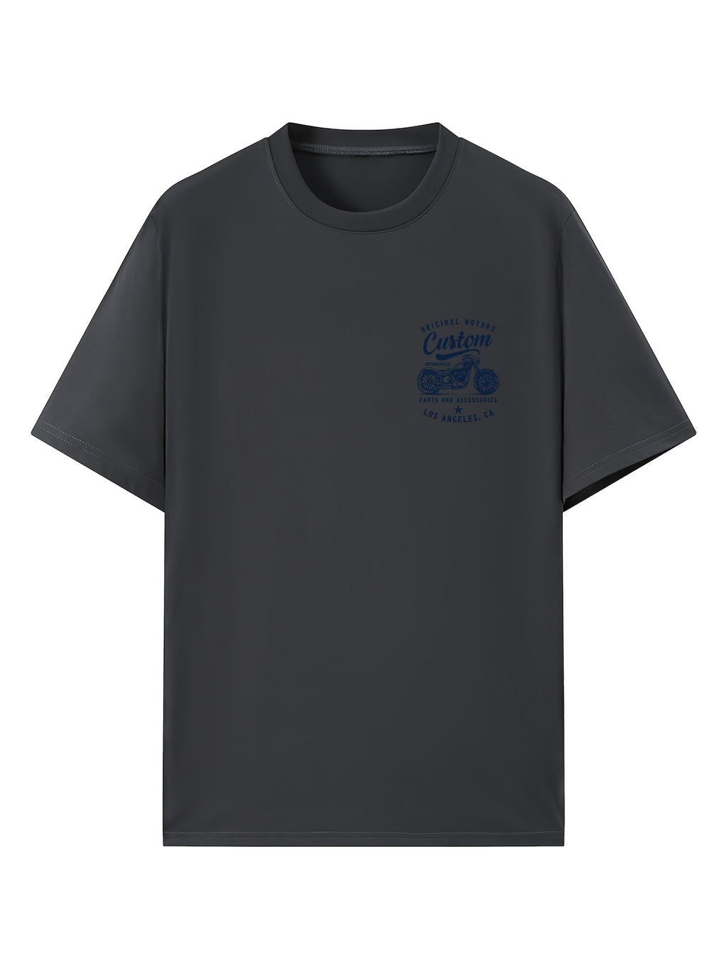 Men's Original Motorcycles Graphic T-Shirt - Casual Street Style Short Sleeve Crewneck Tee, White with Blue Print, Polyester Blend, Los Angeles Parts & Accessories Design