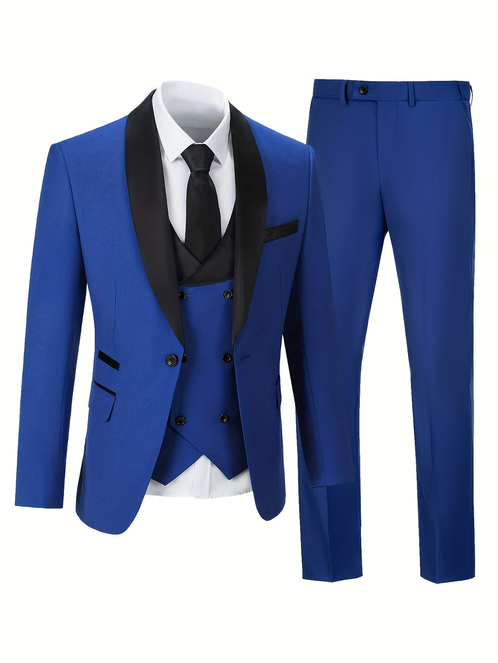 Ensemble trois pièces pour homme avec col bleu clair, gilet et pantalon pour les mariages et les événements en plein air.