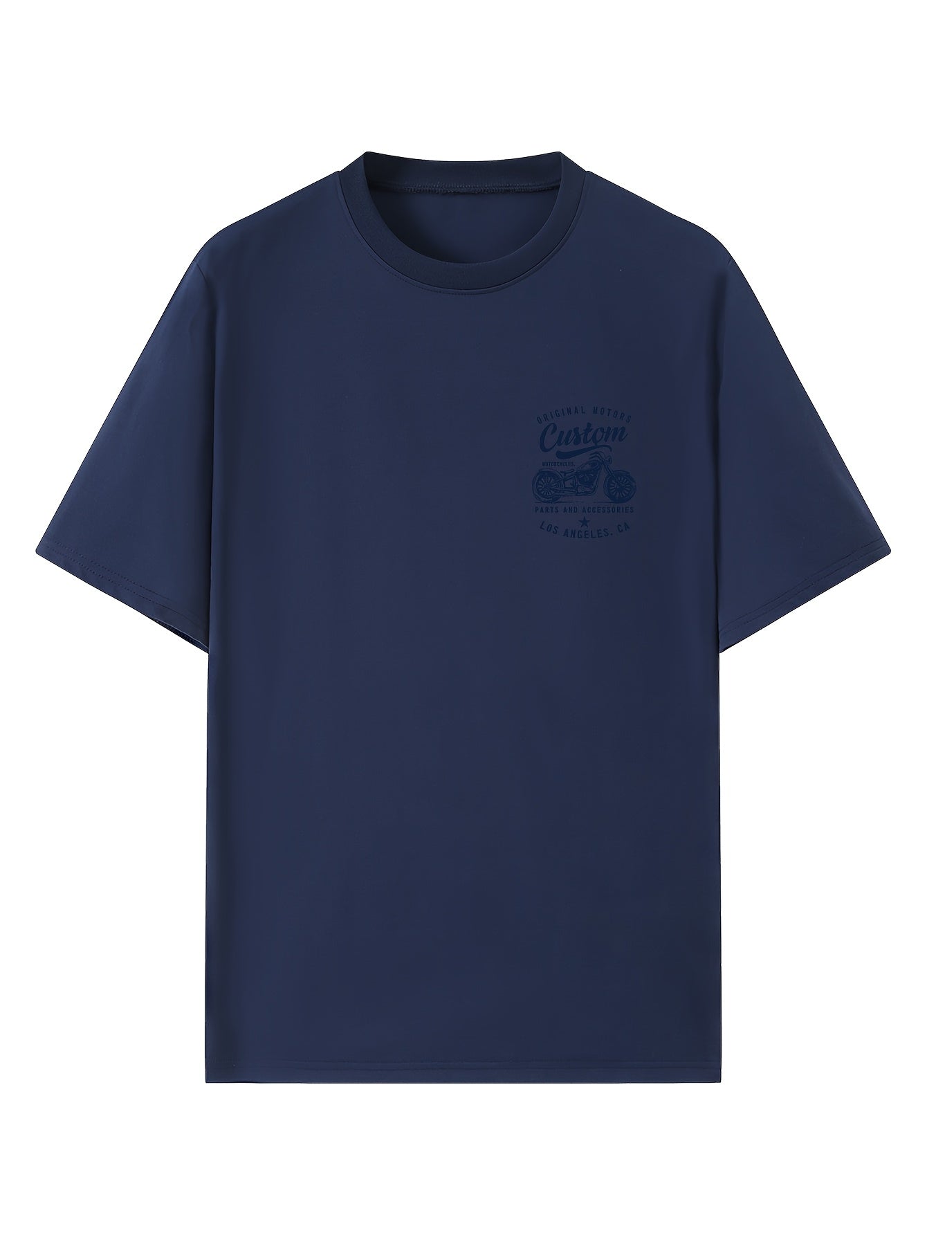 Men's Original Motorcycles Graphic T-Shirt - Casual Street Style Short Sleeve Crewneck Tee, White with Blue Print, Polyester Blend, Los Angeles Parts & Accessories Design