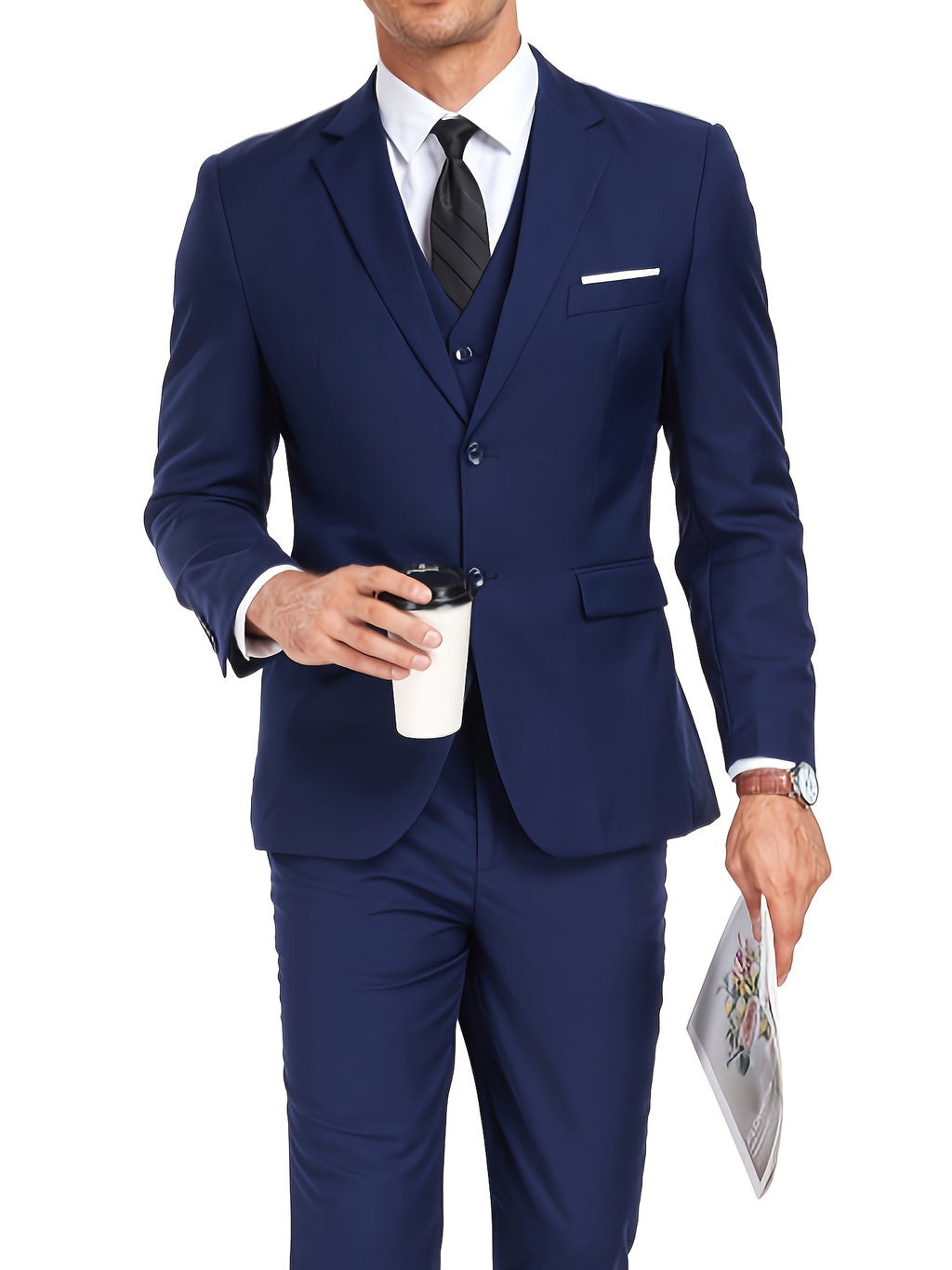 Costume 3 pièces pour homme - Veste cintrée classique à 1 ou 2 boutons - Ensemble complet (veste, gilet, pantalon) pour mariage, soirée ou affaires - Tailles XS à XXXL