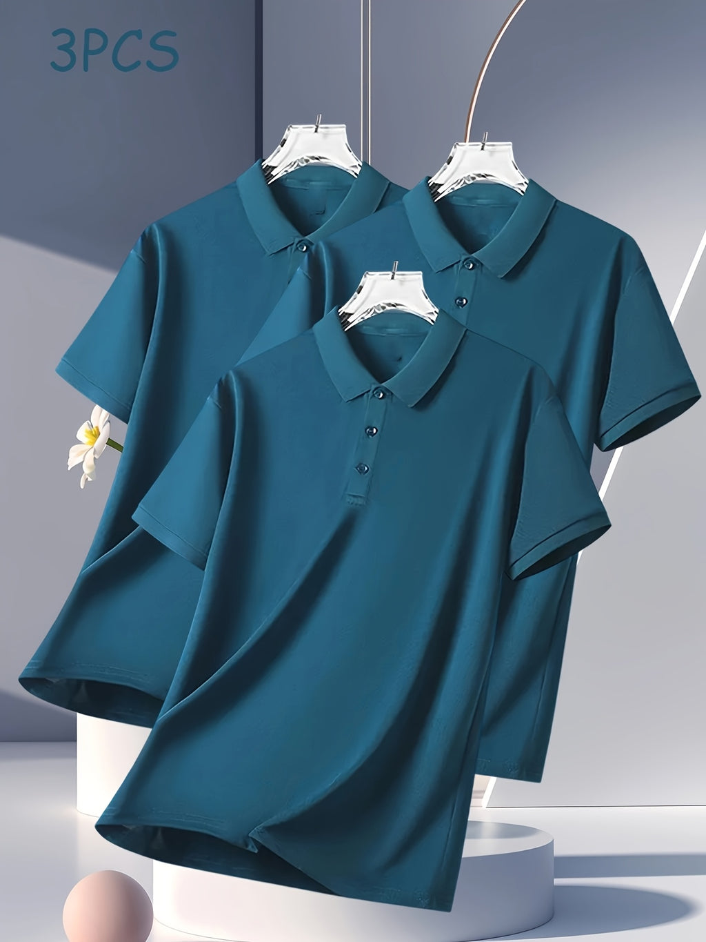 3pcs Men's Casual Shirts - Breathable Polyester, Button-Up, Short Sleeve in Black, White, & Navy - Ideal for Summer Sports & Leisure