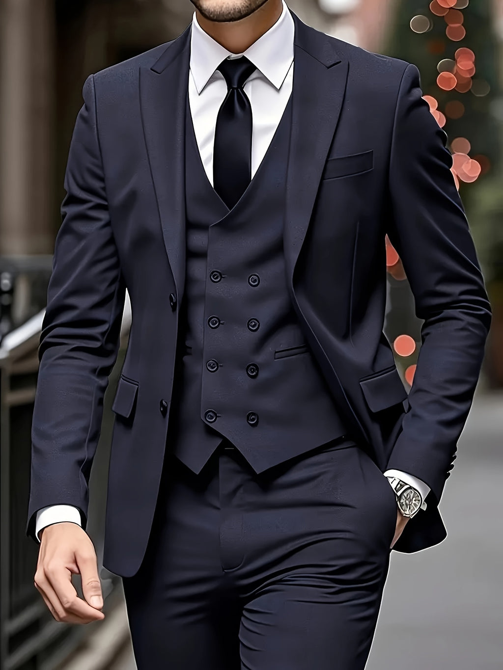 Costume Grande Taille pour Homme avec Col à Écailles Trois Pièces, Pantalon et Gilet, Adapté pour Tenue Formelle, Mariage, Vêtements de Travail, Cadeau de Vacances