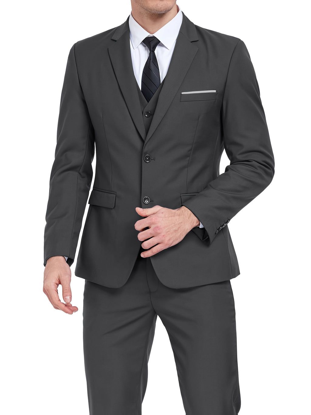 Costume 3 pièces pour homme - Veste cintrée classique à 1 ou 2 boutons - Ensemble complet (veste, gilet, pantalon) pour mariage, soirée ou affaires - Tailles XS à XXXL