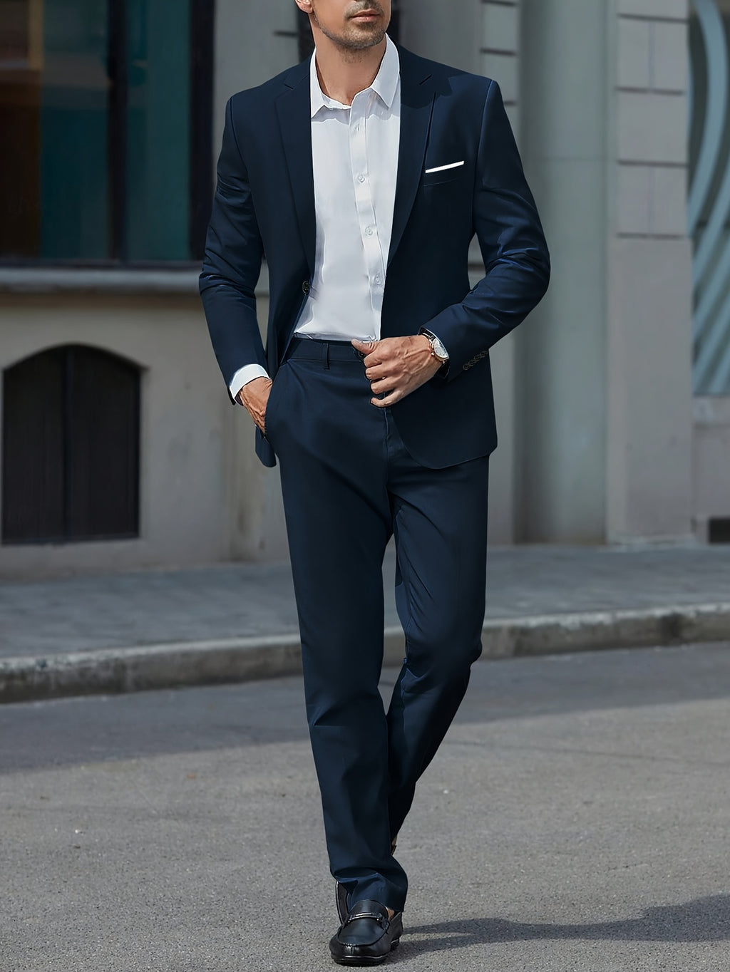 Costume d'Affaires Léger pour Homme en Couleur Unie avec Bouton Unique, Idéal pour Mariages et Occasions Formelles - Ensemble Deux Pièces Comprenant Veste et Pantalon