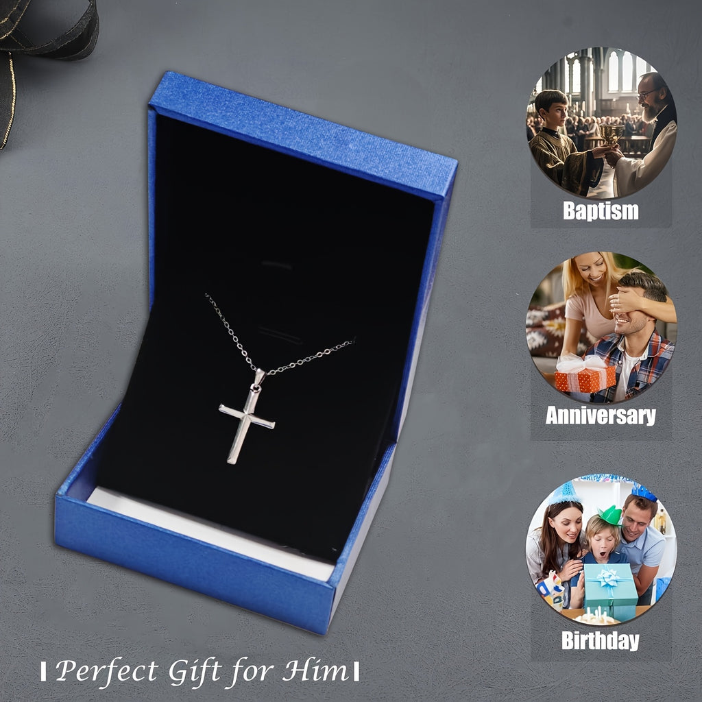 Simple S925 Cross Pendant Necklace for Men and Women, Comes with Blue Gift Box, Suitable for Everyday\u002FWedding\u002FVacation Wear