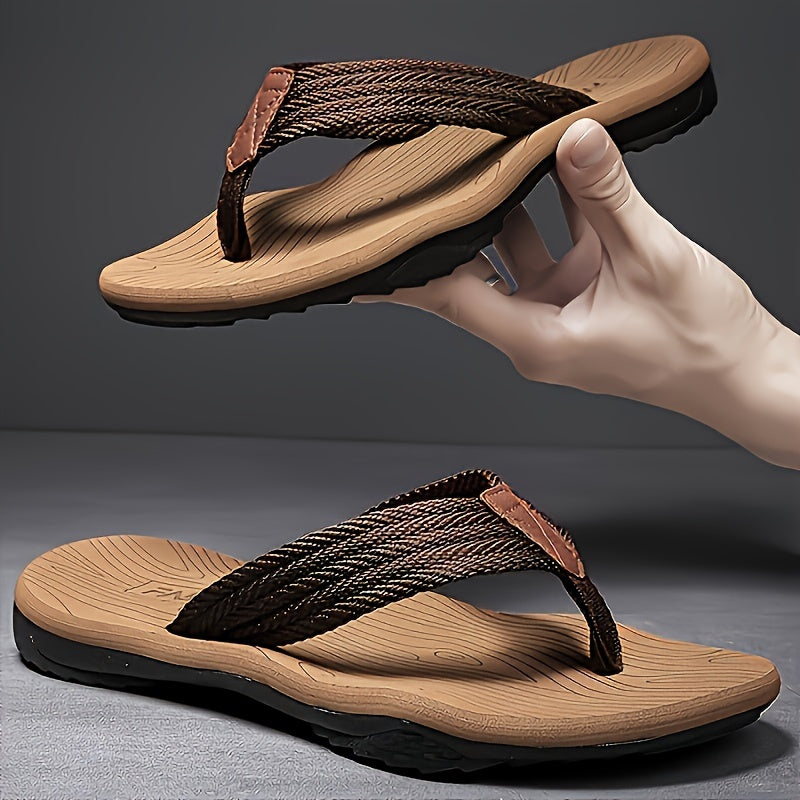 CYFMYD Men'S Casual Flip-Flops - Stylish Striped Pattern, Comfortable Slip-On Sandals with Lightweight EVA Sole, Ideal for Spring\u002FSummer Street, Beach, and Vacation Wear, Vacation Footwear | Fashionable Sandals | EVA Sole Comfort