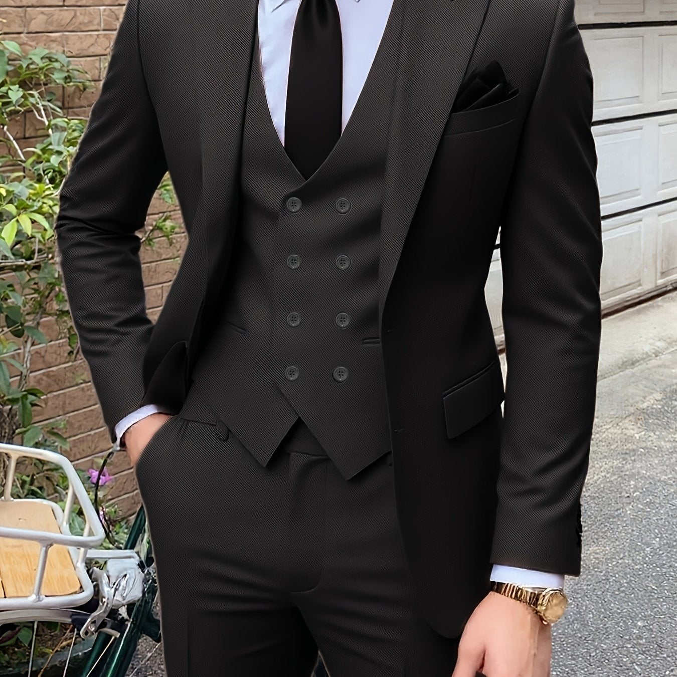 Costume Trois Pièces pour Homme avec Smoking à Revers Évasé, Pantalon et Gilet pour Mariages et Occasions Formelles