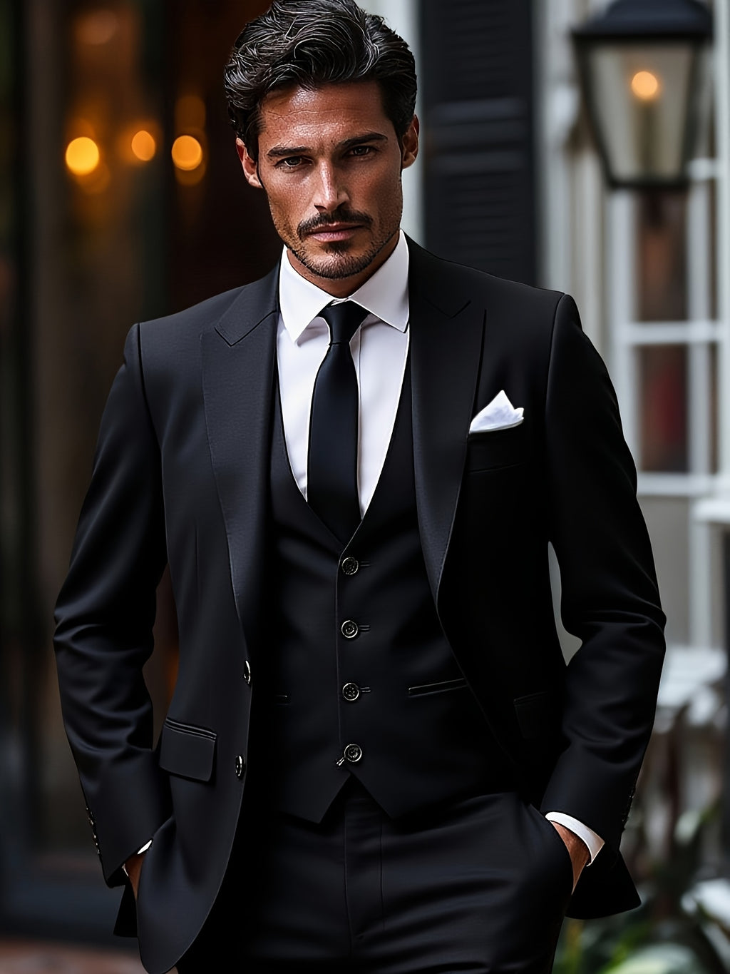 Ensemble de smoking pour homme, trois pièces, costume de mariage, double boutonnage, veste, gilet, pantalon, (001)