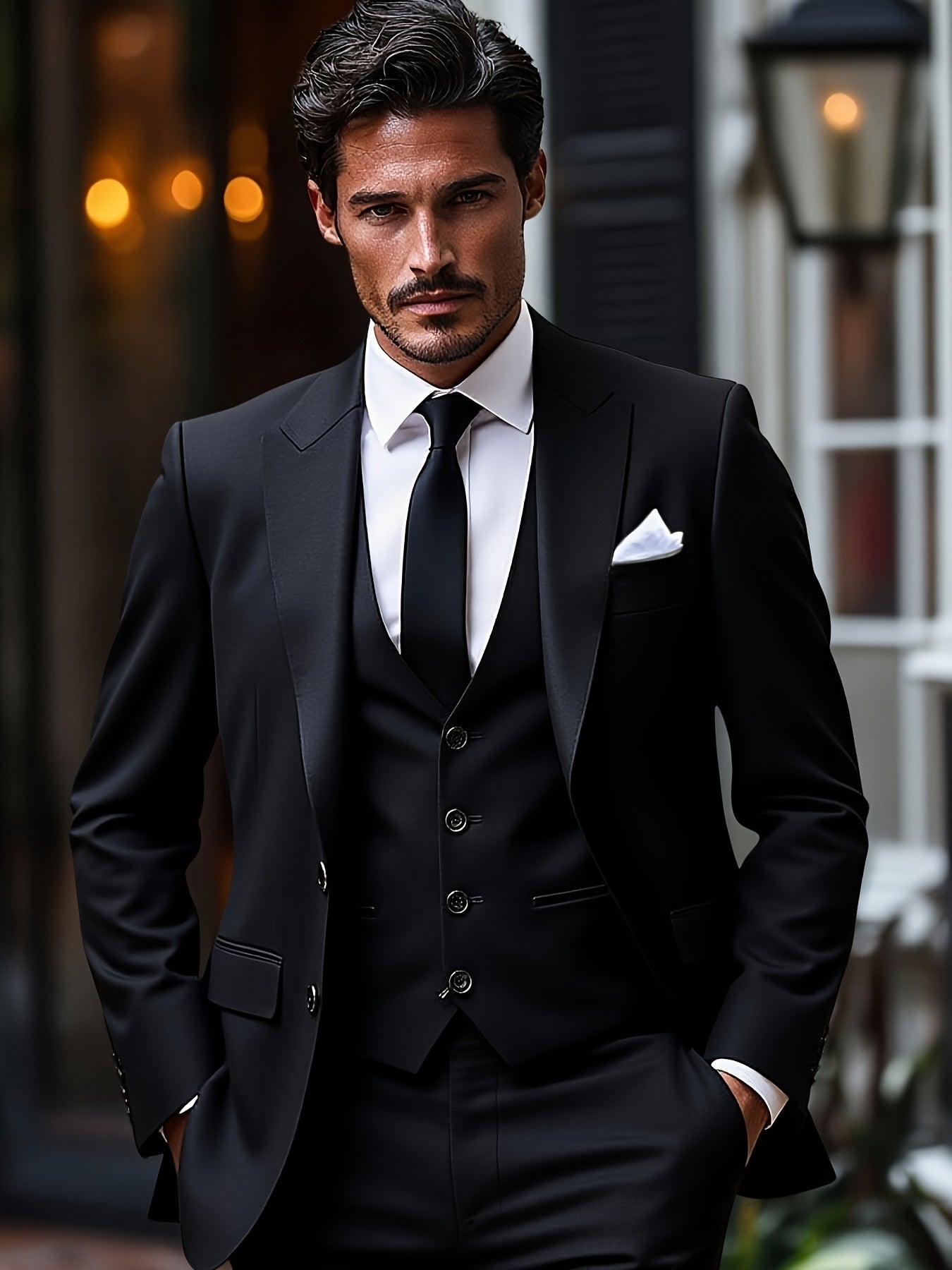 Ensemble de smoking pour homme, trois pièces, costume de mariage, double boutonnage, veste, gilet, pantalon, (001)