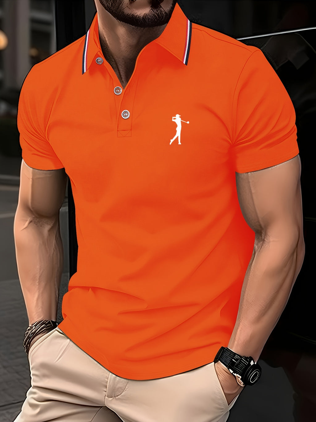 Golf Print Polo Shirt, Men'S Top, Summer Casual Short-Sleeve Shirt