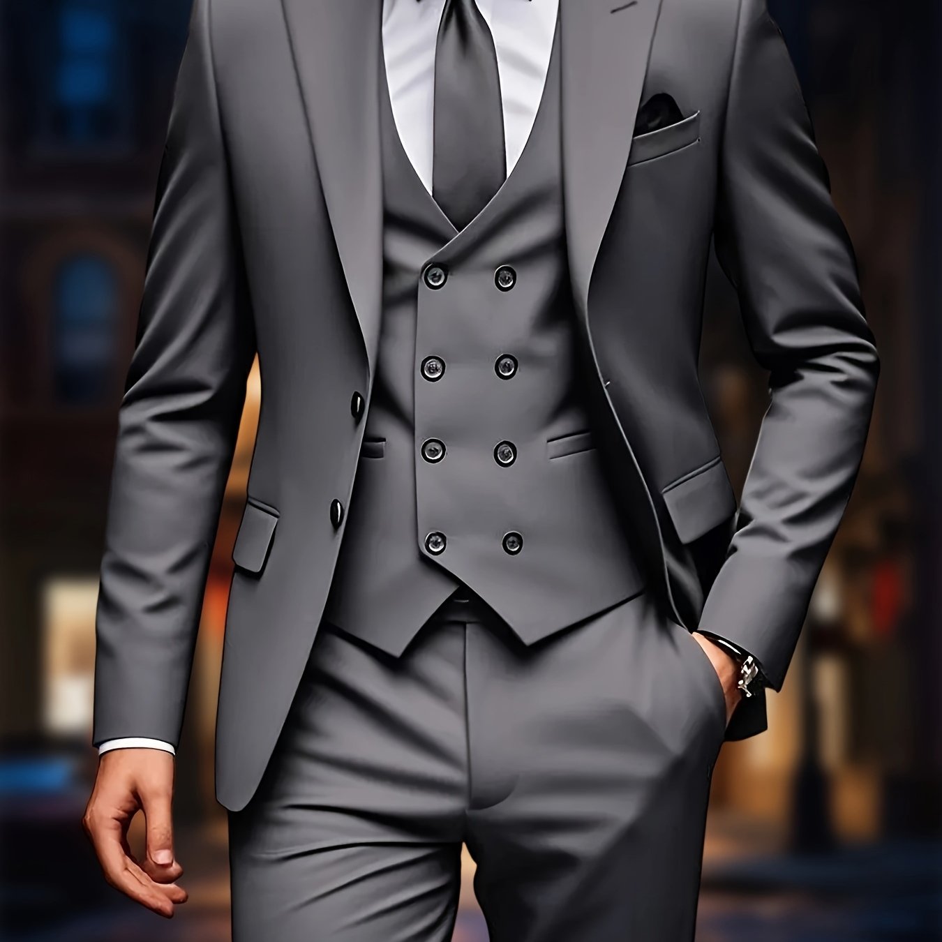 Costume Trois Pièces Haut de Gamme pour Hommes avec Pantalon Occidental et Gilet Grande Taille, Tenue Formelle pour Mariage ou Fête