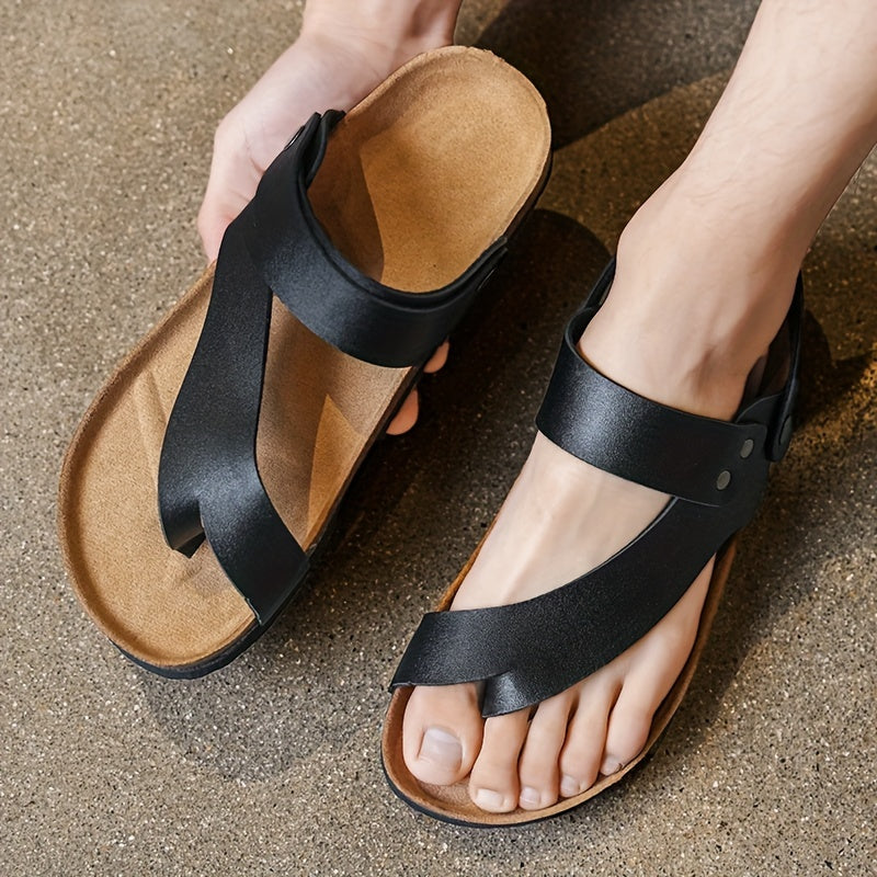 Men's Trendy Solid Colour Breathable Flip Flops, Comfy Non Slip Rubber Sole Durable Thong Sandals, Men's Outdoor Footwear