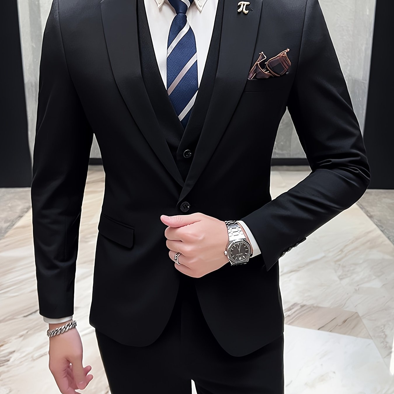 Ensemble Costume Homme Slim Fit Business Casual Trois Pièces - Tenue Formelle Élégante pour Printemps\u002FÉté, Inclut Veste + Gilet + Pantalon (Sans Boutons de Manchette) ! Foulard Offert Aléatoirement