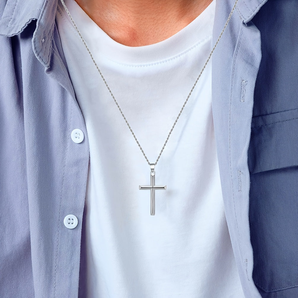Simple S925 Cross Pendant Necklace for Men and Women, Comes with Blue Gift Box, Suitable for Everyday\u002FWedding\u002FVacation Wear