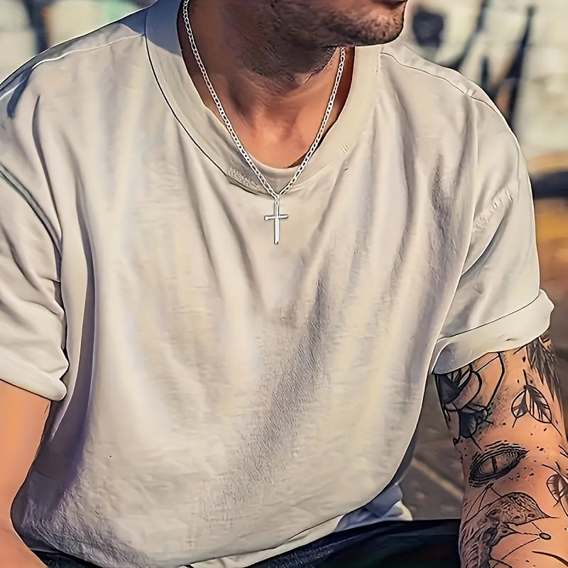 A Stylish And Versatile 925 Sterling Silver Cross Necklace With A Figaro Chain, Perfect For Everyday Wear, Ideal As A Gift For Your Boyfriend On Special Occasions, Comes With A Beautiful Gift Box.