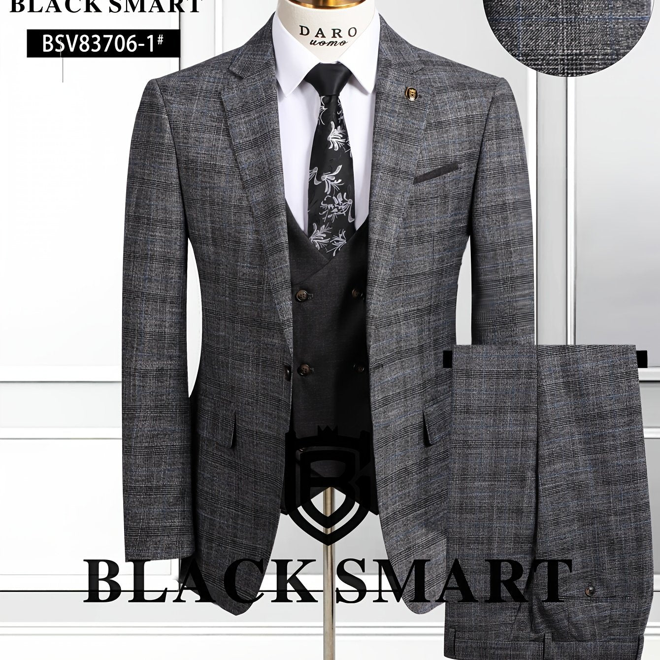 Costume trois pièces décontracté pour homme (veste + pantalon + gilet), sans chemise et accessoires.