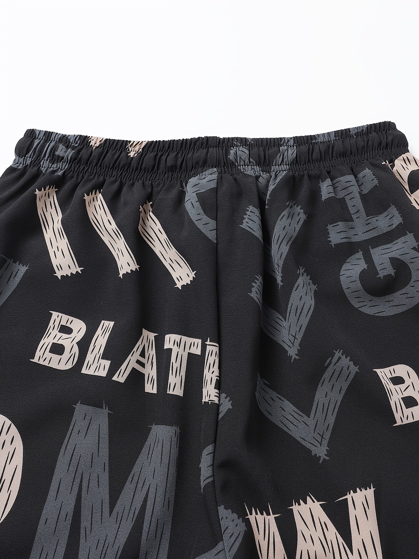 Men'S Quick-Dry Athletic Shorts - Breathable, Stretchy Polyester & Spandex Blend, Letter Print Pattern, Casual Loose Fit for Beach, Running, Cycling, Hiking, Swimming | Woven Fabric, 115g\u002Fm², Spring\u002FSummer\u002FFall