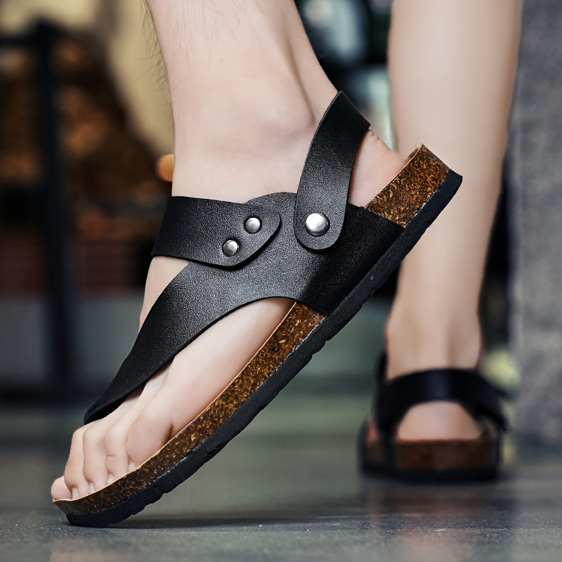 Men's Trendy Solid Colour Breathable Flip Flops, Comfy Non Slip Rubber Sole Durable Thong Sandals, Men's Outdoor Footwear